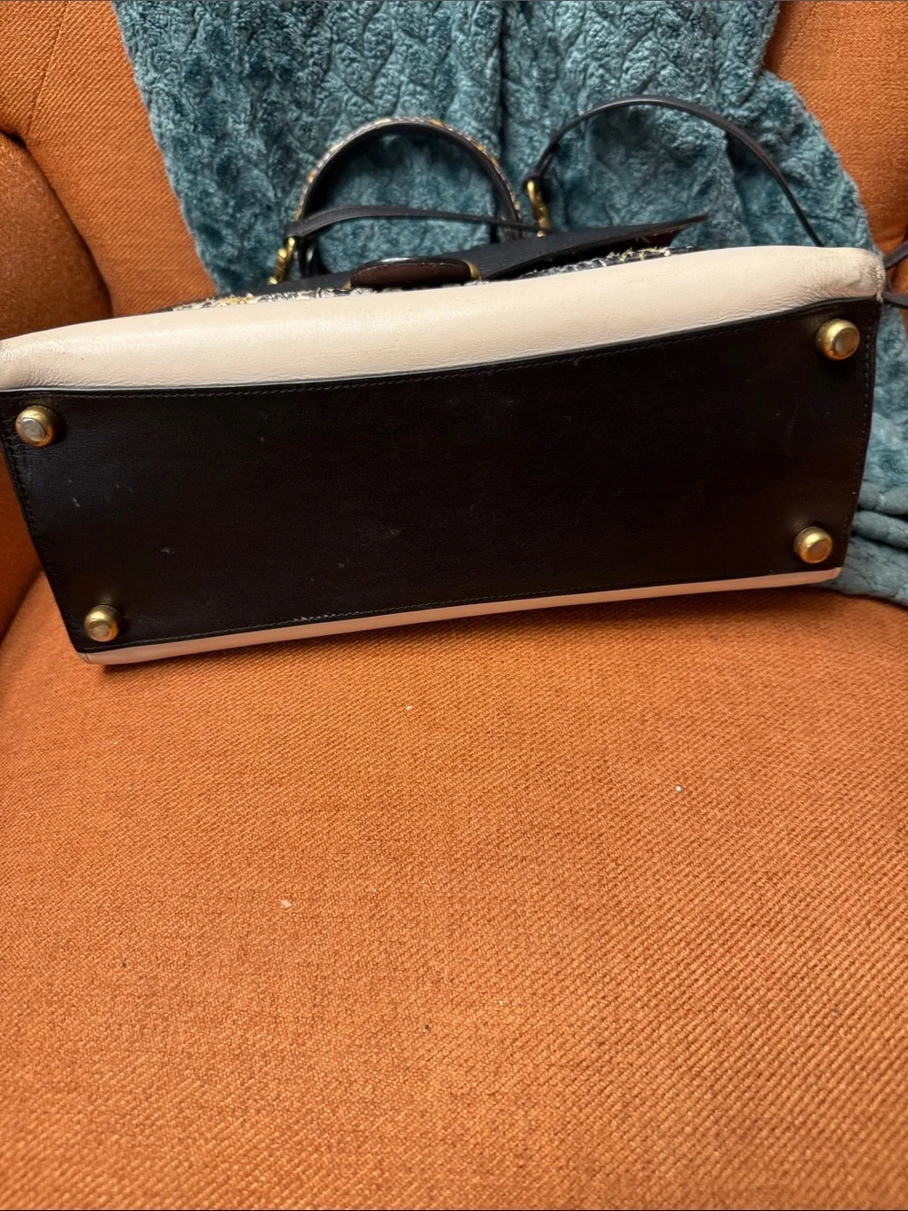 Coach Black, Cream & Multicolor Snakeskin Accent Satchel